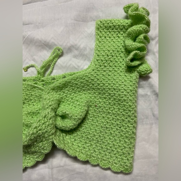 Crocheted Woolen Crop Top (Choli Type) For Woman - Size 38, Apple Green - Picture 3 of 10